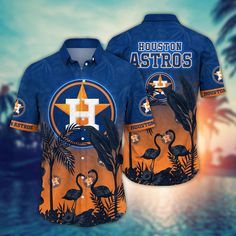 MLB Houston Astros Hawaiian Shirt Chase the Sunset Gift For Fans  It’s the perfect combination of Hawaiian style and MLB fandom. These unique MLB Hawaiian shirts are a must-have for football enthusiasts. Show your team spirit in a fun and tropical way by the beauty of Hawaii. Made from high-quality materials, they provide comfort and breathability, keeping you cool during game days or outdoor activities. Stand out from the crowd and show your love for both football and tropical vibes. Produ Team-colored Shirt For Sports Events, Team-colored Shirt For Sports Events During Sports Season, Short Sleeve Tops For Baseball Season Fan Events, Team Spirit Short Sleeve Tops For Fan Events, Summer Sports Fan Merchandise T-shirt, Casual Team Name Tops For Fan Events, Team Spirit Tops For Fan Events With Short Sleeves, Summer Sports Fan T-shirt For Fan Merchandise, Casual Tops With Team Name For Fan Events