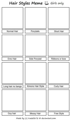 hair styles meme sheet for girls with short hair and no bangs on the top