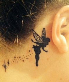 240+ Beautiful Behind the Ear Tattoo Ideas with Meaning (2022) - TattoosBoyGirl Tattoo Tinkerbell, Cute Disney Tattoos, Tinker Bell Tattoo, Fairy Tattoos, Mickey Tattoo, Tattoo Off, Behind Ear Tattoos, Fairy Tattoo Designs, Angel Tattoo Designs