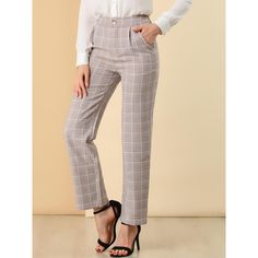 These pants are essential for dressing up or down. Lightweight fabric, covered in a plaid pattern, shapes these trendy trousers with a high-rise fit. How it is a bit high waist and how it gathers at the waist adding shape to the body. You may love everything about these trousers, from their regular fit to the elastic high-waist, which could double as a hiding mechanism for women with love handles. Style these trousers with a crop top and heels for the ultimate look. This fashionable and trendy c Trendy Trousers, Plaid Pants Women, Trendy Trouser, Christmas Plaid, Long Trousers, Plaid Pants, Casual Work, Work Office, Chic Woman