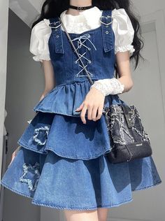 Denim Suspenders, Skirt Top Set, Hiasan Bilik, Cute Dress Outfits, Skirt Denim, Kawaii Fashion Outfits, Kawaii Clothes, 여자 패션