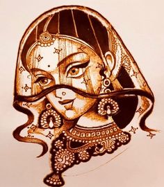 a drawing of a woman's face with an ornate headdress on it