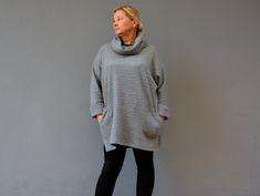 "Gray turtleneck tunic  sweater for women. Made from softest cotton jersey this oversized sweatshirt looks simply gorgeous on women of all sizes and can easily be a plus size tunic for those bigger beautiful ladies as well as a loose fit tunic that is so comfortable to wear for slim/athletic ladies! Find out for yourself why this plus size hoodie jumper is so perfect for everyday use in the winter, spring and autumn. Also it can be great lounge wear. And don't we didn't forget that one thing tha Funnel Neck Sweater With Relaxed Fit, Oversized Funnel Neck Turtleneck, Oversized High Neck Turtleneck, Turtleneck Sweatshirt For Loungewear, Oversized Cozy Funnel Neck Top, Cozy Oversized Funnel Neck Turtleneck, Oversized Cozy Turtleneck Top, Cozy Oversized Turtleneck Top, Gray Oversized Turtleneck Top