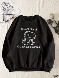 Bjux - Dinosaur-themed Long Sleeve Crew Neck Sweatshirt, Stylish Womens Casual Wear Cute Fabric, Casual Wear Women, Cute Dinosaur, Womens Casual, Dinosaur Print, Printed Sweatshirts, Casual Style, Knit Fabric, Casual Women