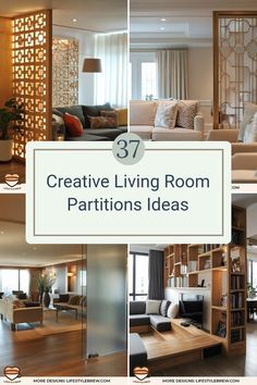 living room partitions with text overlay that reads creative living room partitions ideas