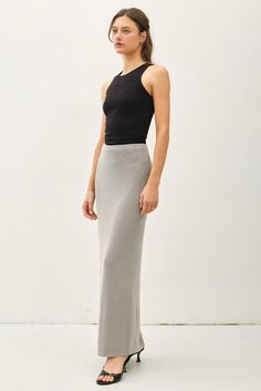 Indulge in luxury with the Be Cool Jersey Knit Maxi Long Pencil Skirt. This ladies skirt features a high rise and a fitted silhouette for a sophisticated look. The ribbed knit fabric and elastic waistband provide comfort while maintaining a lightweight and stretchy feel. Perfect for any casual occasion. Long Pencil Skirt, Knit Pencil Skirt, Jersey Skirt, Be Cool, Crop Top Sweater, Crop Top Blouse, Romper Dress, Gray Skirt, Jersey Knit Fabric