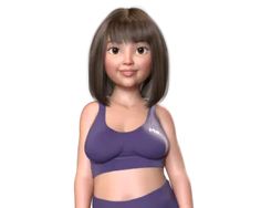 an animated woman in a purple sports bra top