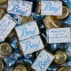 herspooos with blue and gold foil wrappers