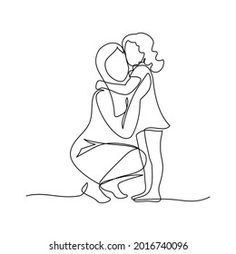 one line drawing of two people hugging each other