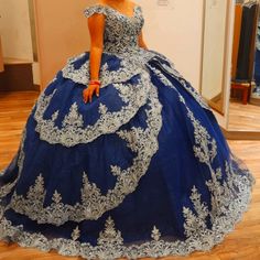 Quinceanera Dress Size M Color Navy Blue Includes Bouquet And Crown Quinceanera Dress, Quinceanera Dresses, Quinceanera, Colorful Dresses, Navy Blue, Crown, Navy, Fashion Design, Dresses