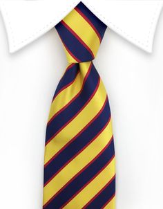 Yellow and navy striped tie US$20 Classic Yellow Ties For Work, Classic Yellow Ties For Office, Gold Tie, Striped Tie, Suit And Tie, Golden Yellow, Navy Stripes, Silk Ties, Modern Fit