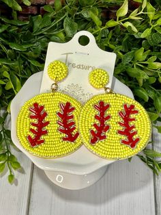 These earrings go perfectly with our softball tees! Grab yours before they're gone! 2in X 2.75in Softball Clay Bead Bracelet, Softball Earrings, Sports Earrings, Softball Jewelry, Softball Necklace, Softball Tees, Softball, Beaded Earrings