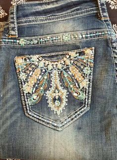 Show Diva Designs junior fit bootcut jean in medium wash. www.showdivadesigns.com Bootcut Jean, Denim And Lace, Dream Closet, Beading