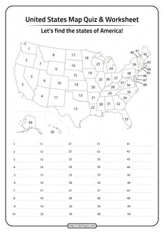 the united states map quiz and worksheet for students to practice their numbers in