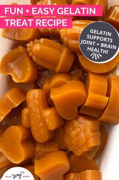 a white bowl filled with sliced oranges and text that reads fun easy gelatin treat recipe