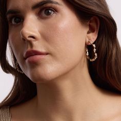 Your newest dainty crystal hoops. Clear crystals arranged in a delicate, angular pattern set to give you a stunning modern look. Icon Shoes, Scarf Necklace, Boot Jewelry, Steel Post, Virtual Fashion, Brass Glass, Clear Crystals, Wallet Accessories, Gold Hoop