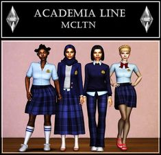 three women in school uniforms standing next to each other with the words academy line mclin