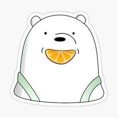 a polar bear with an orange slice in its mouth sticker on a white background