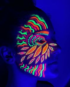 Uv Face Paint Ideas, Blacklight Makeup, Face Paint Ideas, Neon Birthday Party, Neon Birthday