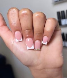 Short Pink Frenchies, Cute Short Acrylic Nails Square, Dope Short Nail Designs, Short Frenchies, Acrylic Nails Square, Balloons Cake, Birthday Nail, Tapered Square Nails, Cake Party