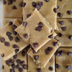 chocolate chip cookie bars stacked on top of each other