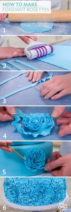 instructions for how to make a rosette cake with fondant frosting and piping