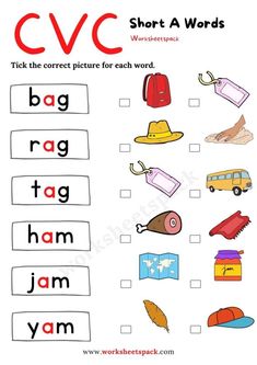 cvc worksheet with words and pictures