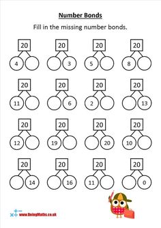 the missing number bonds worksheet for kids to practice numbers in addition and subtraction