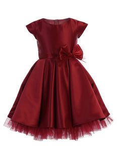 SK711_BURGUNDY_12.JPG?0 Burgundy Flower Girl Dress, Short Satin Dress, School Dance Dresses, Bridesmaid Flower, Junior Bridesmaid Dresses, Junior Bridesmaid, Burgundy Dress, Capped Sleeve Dress, Flower Girl Dress