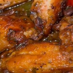 closeup of cooked chicken and vegetables in a bowl