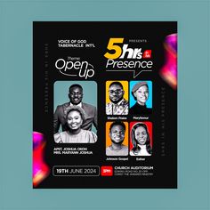 an event poster for the 50th anniversary of open - air presence with five people on it