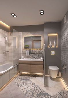 a bathroom with a toilet, sink and bathtub