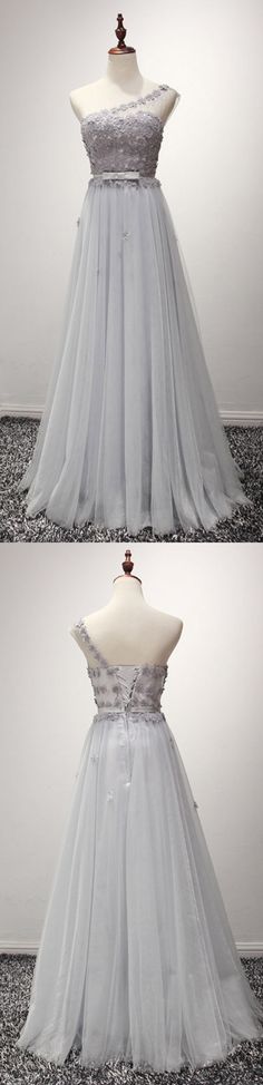 One shoulder tulle formal dress Tulle One Shoulder Dress For Prom, One-shoulder Evening Dress For Debutante Ball And Prom, Prom Dress With Flowers, Recital Dress, Beautiful Party Dresses, Dress With Flowers, Beautiful Prom Dresses, Prom Dresses With Sleeves, Tulle Prom Dress