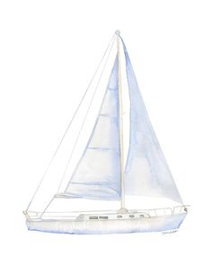 a watercolor painting of a sailboat in the ocean on a white background,