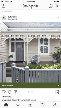 the instagram page shows an image of a house with a porch and front door