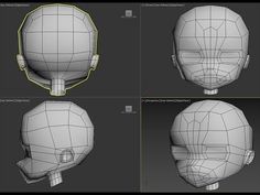 four different views of the head and neck of a human being in various angles, with multiple