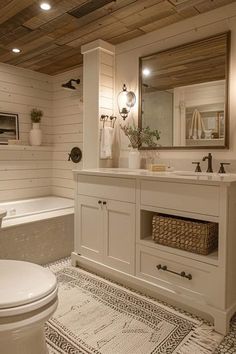 Shiplap Tile Shower Wall Bathroom, Small Barndominium Bathroom Ideas, Tan Shiplap Bathroom, Brick And Shiplap Wall Bathroom, Barndominium Guest Bathroom, Small Lake House Bathroom, Dream Guest Bathroom, Interior Bathroom Ideas, Cheap Home Remodel