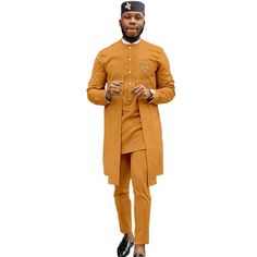 Traditional Fitted Pant Set With Long Sleeves, Spring Long Sleeve Sets For Traditional Ceremonies, Fitted Long Sleeve Pant Set For Festivals, Orange Long Sleeve Sets For Festivals, Dashiki Outfit, Clothing Store Design, Fashion Traditional, African Men, Traditional Wear