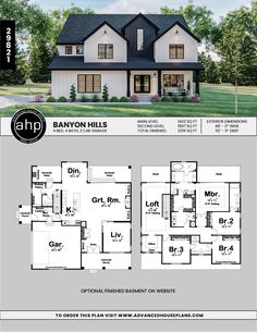 two story house plans with 3 car garages on each floor and an attached porch