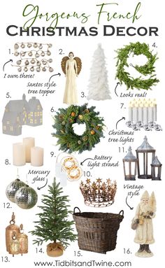 christmas decor with candles, wreaths and other items for the holiday tree ornament