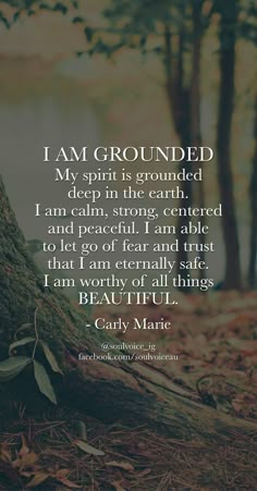 a tree trunk with the words i am grounded, my spirit is grounded deep in the earth