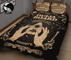 Ouija board witch Quilt Bed Set | MoonChildWorld Witchy Bedding, Gothic Bedding Sets, Witch Quilt, Wicca Necklace, Gothic Bed, Halloween Bedding, Cotton Bed Sheets, Ouija Board, Cotton Bedsheets