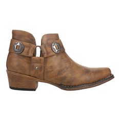 Featuring double open sides with harness straps and a padded comfort insole, these boots offer both edgy flair and all-day comfort. $65.99 Rugged Snip Toe Boots With Buckle Closure, Western Ankle Boots With Buckle Closure, Rugged Boots With Buckle Closure And Snip Toe, Casual Snip Toe Boots With Buckle Closure, Rodeo Boots With Buckle Closure And Round Toe, 5 Inch Heels, Brown Boots, Casual Boots, Low Heels