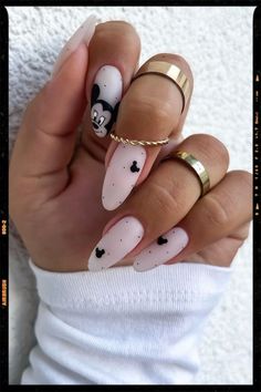 Almond Nails - Disney Nails - Acrylic Nails Subtle Disney Nails, Classy Disney Nails, Mouse Nail Art