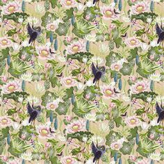 an image of a floral pattern with birds and flowers on the background in pastel colors