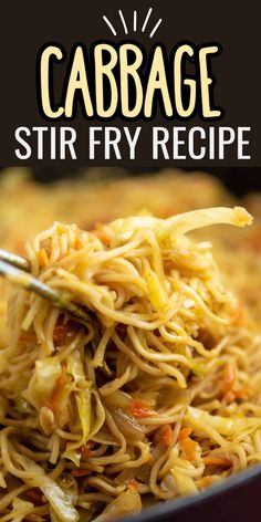 cabbage stir fry recipe in a pan with the title above it