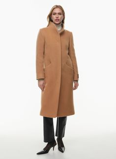 THE COCOON LONG COAT | Aritzia Cocoon Coat Outfit, Wind Protection, Cocoon Coat, Long Coat Women, Entrance Decor, Cashmere Coat, Everyday Luxuries, Soft Wool, Funnel Neck