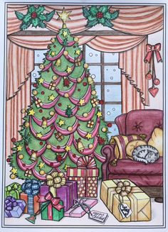 #colouring books Christmas Drawing Background, Christmas Theme Drawings, Christmas Pictures Drawings, Colored Pencil Christmas Art, Christmas Day Drawing, Christmas Pictures To Draw, Christmas Sketch, Creative Haven Coloring Books