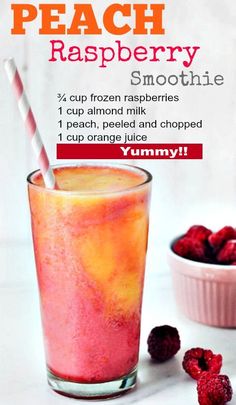 the recipe for peach raspberry smoothie is shown