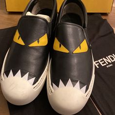 Fendi Buggies Leather Slip On Sneakers Size 38.5 Needs Shoe Inserts. Has Some Minor Scuffs That I’m Sure Could Be Buffed Out. Includes Box, Dust Bags, Original Receipt Designer Leather Sneakers For Fall, Designer Black Sneakers With Stitched Sole, Designer Slip-on Sneakers With Round Toe, Designer Leather Slip-on Sneakers, Designer Calf Leather Slip-on Sneakers, Shoe Inserts, Fendi Shoes, On Sneakers, Leather Slip Ons